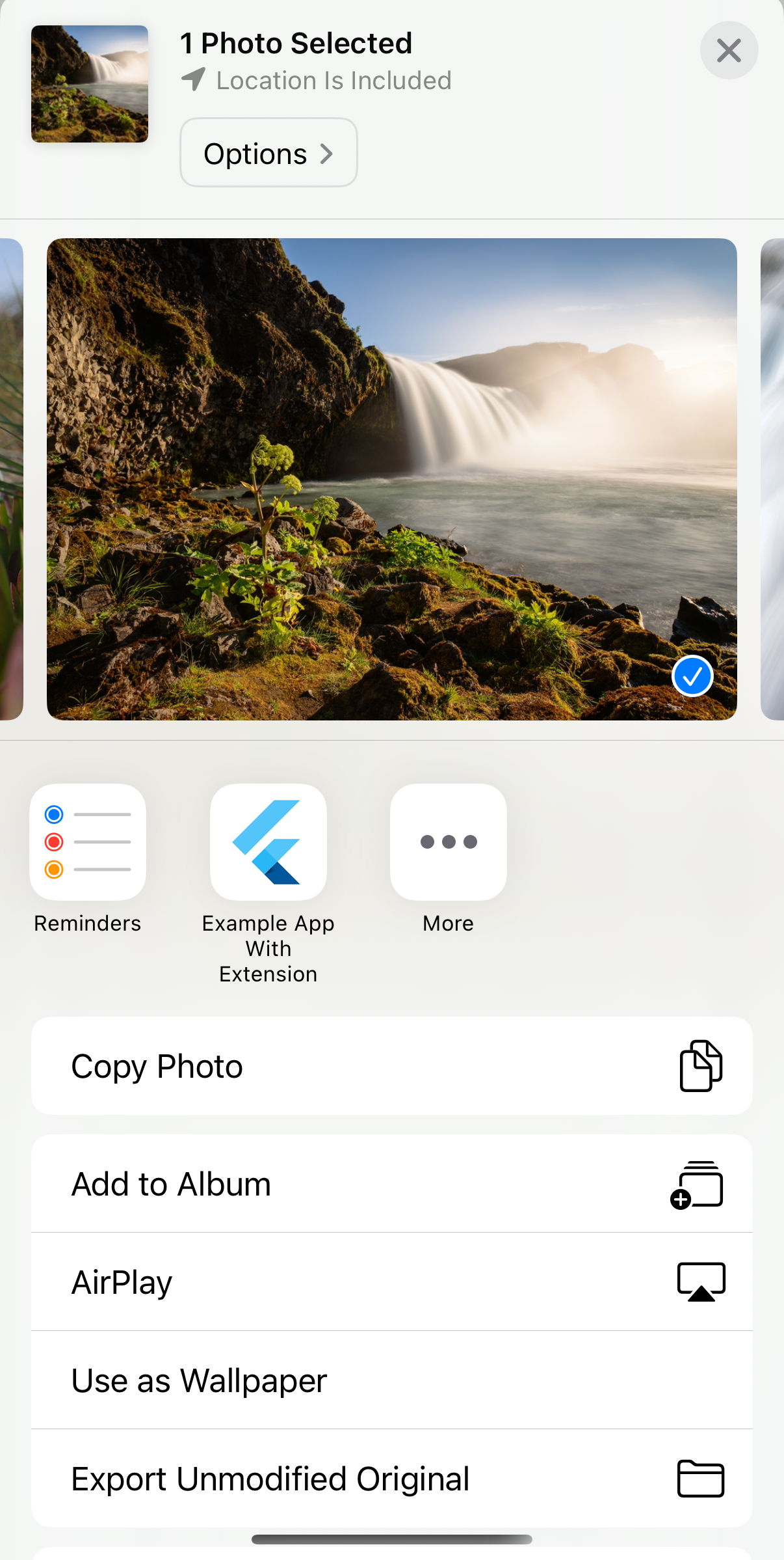 Share sheet with a Flutter app in it.