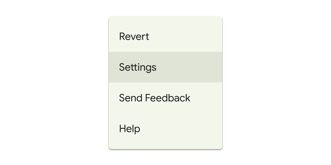 Rendered example of the Menu Material widget.