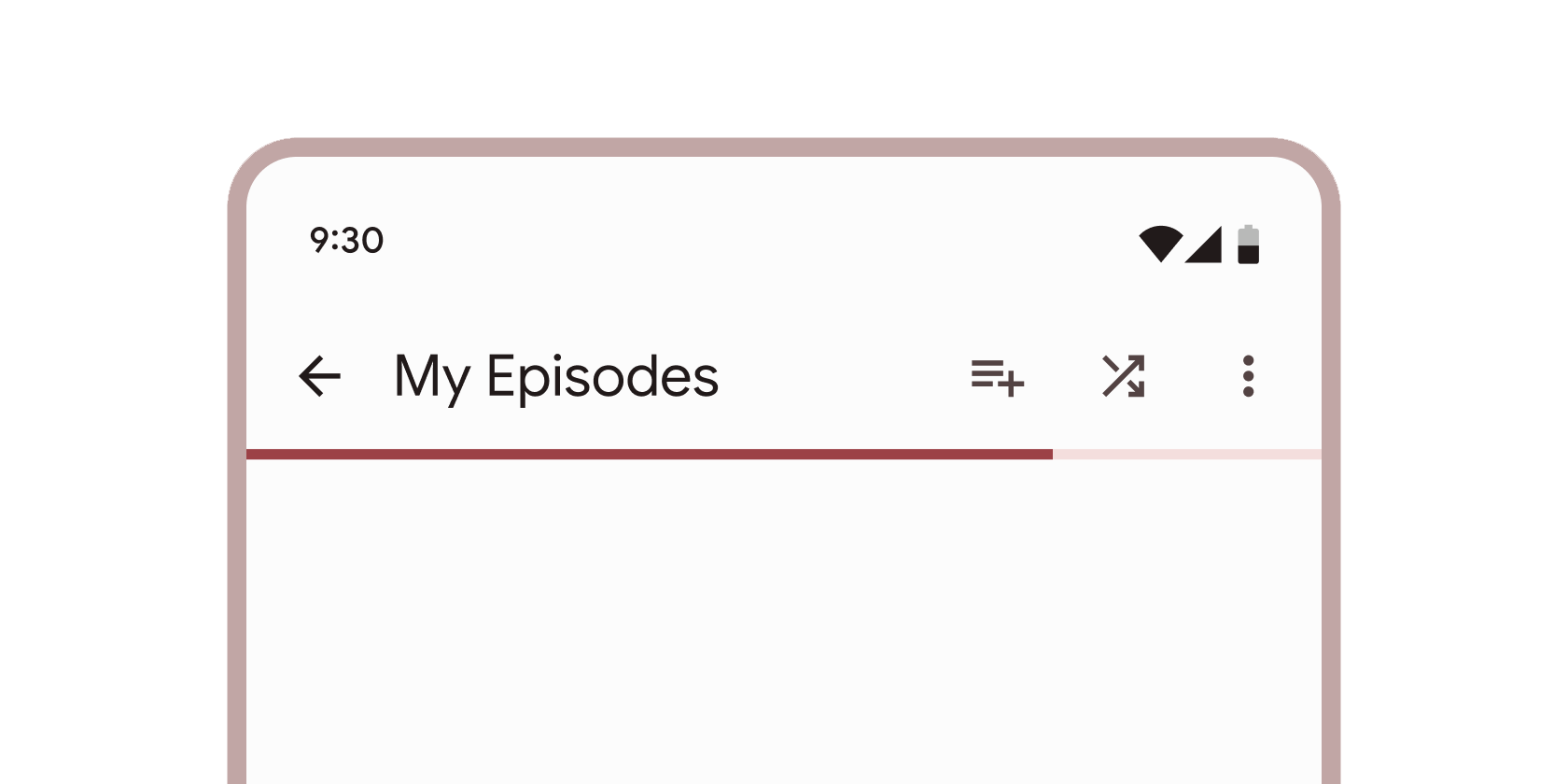 Rendered example of the LinearProgressIndicator Material widget.